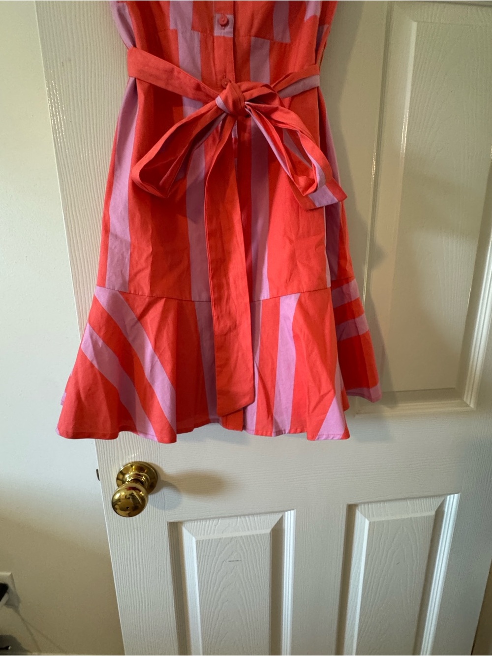 Sugarlips Coral Red & Light Pink Striped Button Tie-Waist Dress - Picture 4 of 4